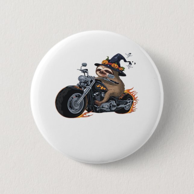 Spooky Sloth Motorcycle Ride Halloween Biker Fun C Button (Front)