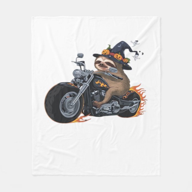 Spooky Sloth Motorcycle Ride Halloween Biker Fun C Fleece Blanket (Front)
