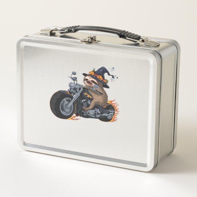 Spooky Sloth Motorcycle Ride Halloween Biker Fun C Metal Lunch Box (Front)