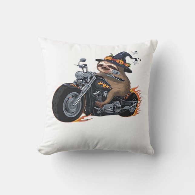 Spooky Sloth Motorcycle Ride Halloween Biker Fun C Throw Pillow (Front)