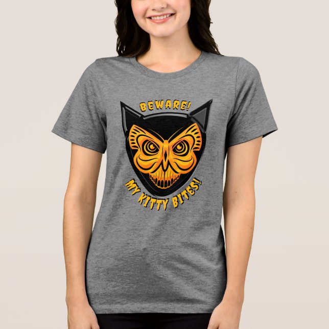 Spooky Snarky Black Cat Butterfly Skull Tri-Blend Shirt (Front)