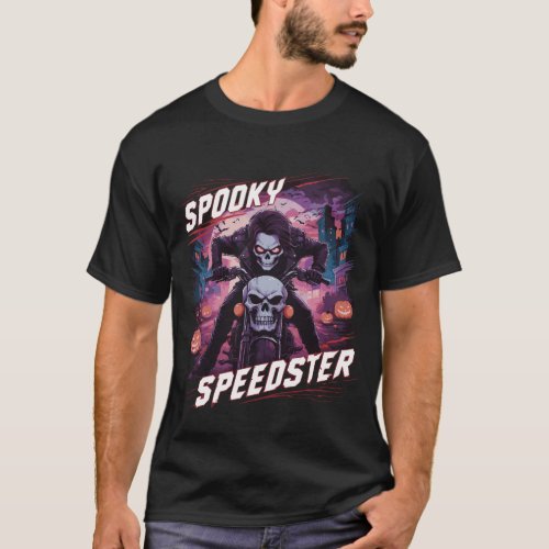 Spooky Speedster Halloween Skeleton Motorcycle Rid T_Shirt