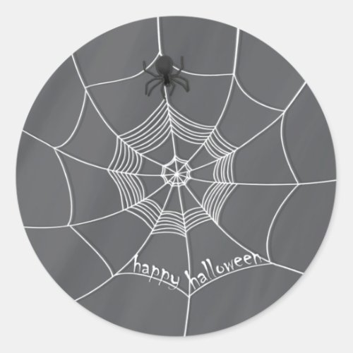 Spooky Spider spinning Happy Halloween Web Classic Round Sticker