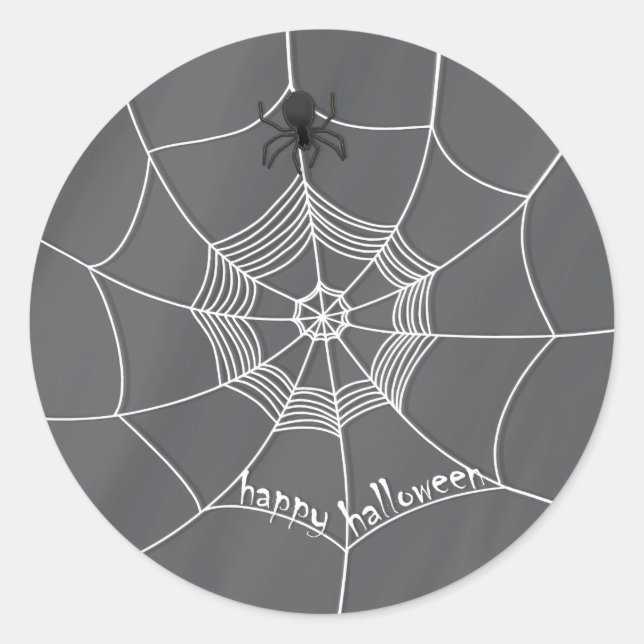 Spooky Spider spinning Happy Halloween Web Classic Round Sticker (Front)