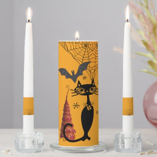 Spooky Spider Web Black Cat Ghoul Halloween Party Unity Candle Set