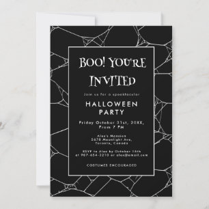 Spooky Spider Web Black & White Halloween Party Invitation