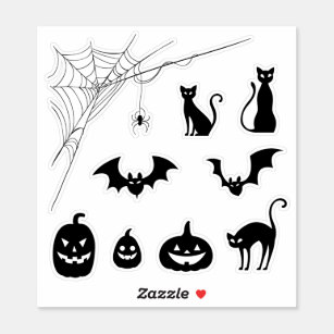 Spooky Spider Web Cat Pumpkin Bat Sticker