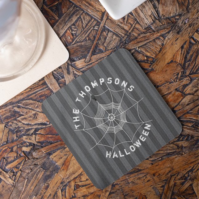 Spooky Spider Web Halloween Gothic Drink Decor Beverage Coaster (Spooky gothic spider web coaster featuring creepy Halloween spider design for spooky party.)