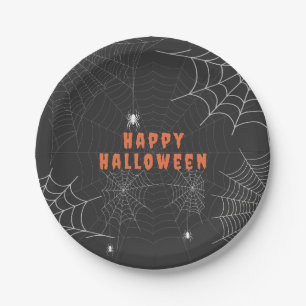 Spooky Spider Web Happy Halloween Party Paper Plates