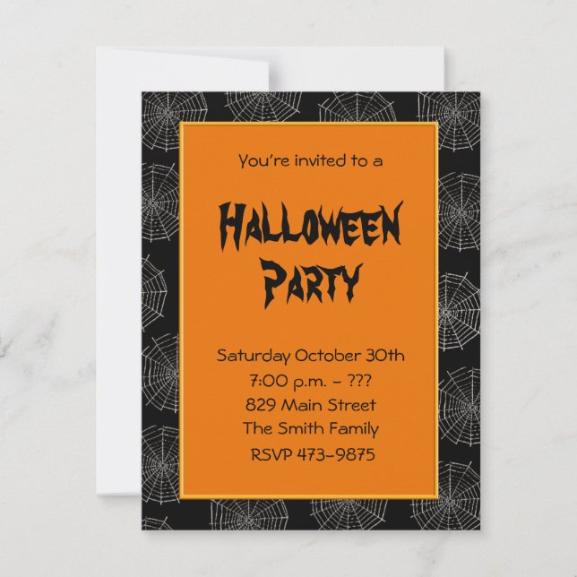 Spooky Spider Web Invitation Card Template (Front)