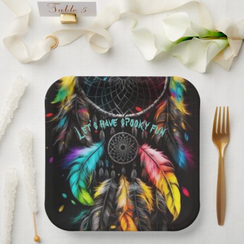 Spooky spider witchy halloween themedAccent Pillow Paper Plates