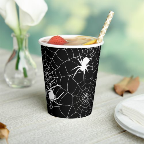 Spooky Spiders on Cobwebs Halloween Paper Cups