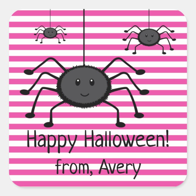 Spooky Spiders Pink Stripes Halloween Sticker (Front)