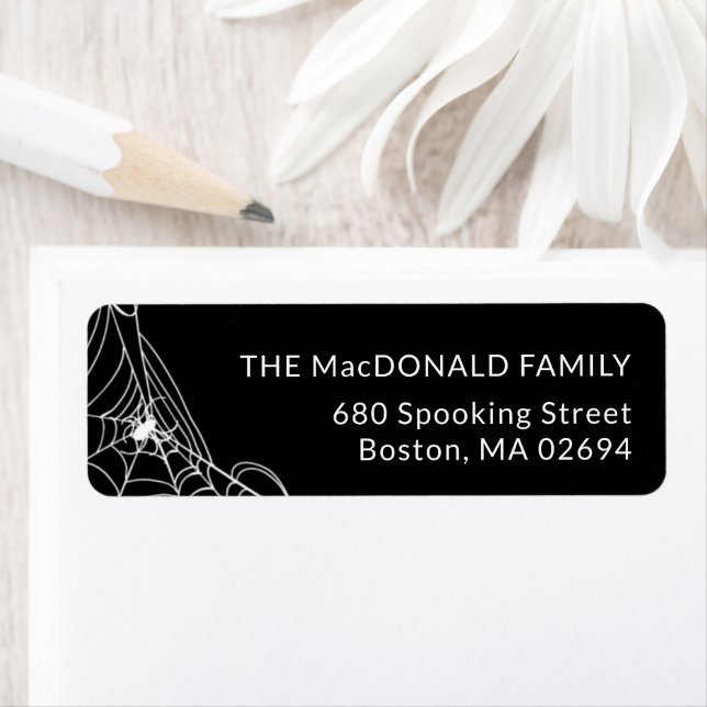 Spooky SpiderWeb Black and White Return Address Label (Insitu)