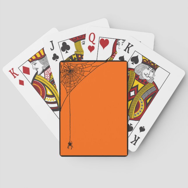 Spooky Spiderwebs Orange and Black Poker Cards (Back)