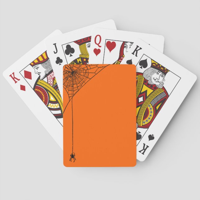 Spooky Spiderwebs Orange and Black Poker Cards (Back)