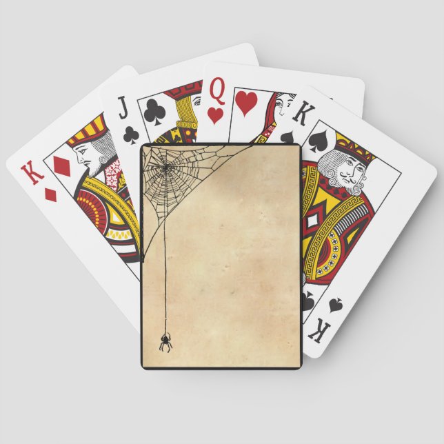 Spooky Spiderwebs Parchment and Black Poker Cards (Back)