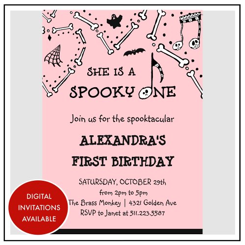  Spooky Spooktacular Skull Halloween 1st birthday Invitation