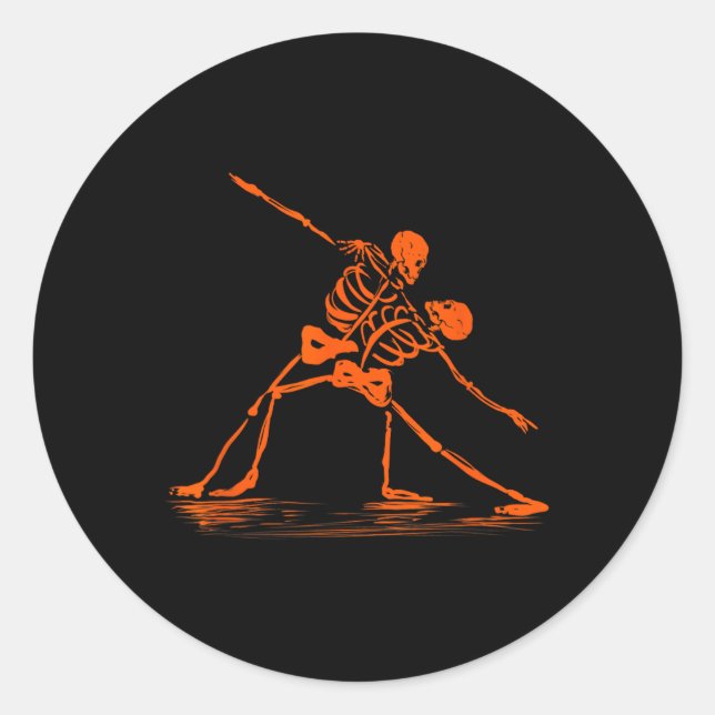 Spooky Spooktober Dancing Skeletons Meme  Classic Round Sticker (Front)