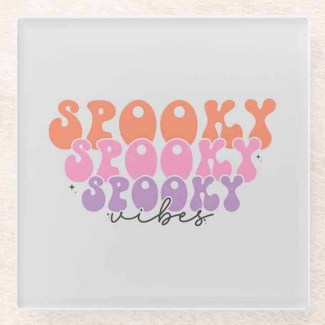 Spooky Spooky Spooky Vibes Glass Coaster (Front)