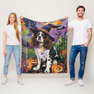 Spooky Springer Spaniel Halloween Witch Pumpkin  Fleece Blanket