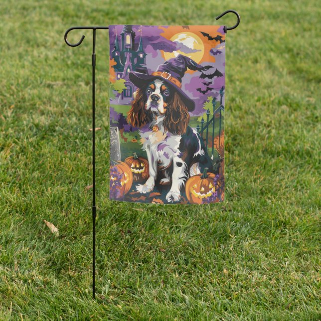 Spooky Springer Spaniel Halloween Witch Pumpkin  Garden Flag (In SItu)