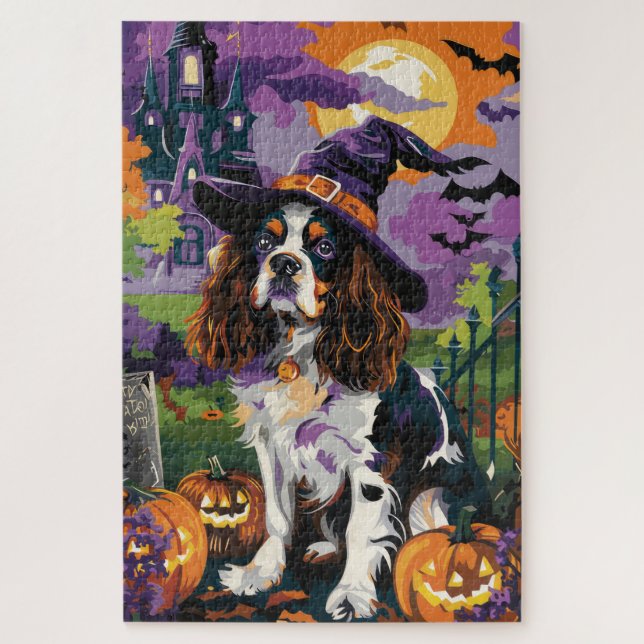 Spooky Springer Spaniel Halloween Witch Pumpkin  Jigsaw Puzzle (Vertical)