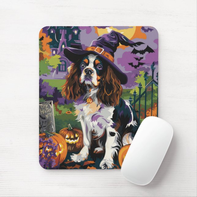 Spooky Springer Spaniel Halloween Witch Pumpkin  Mouse Pad (With Mouse)