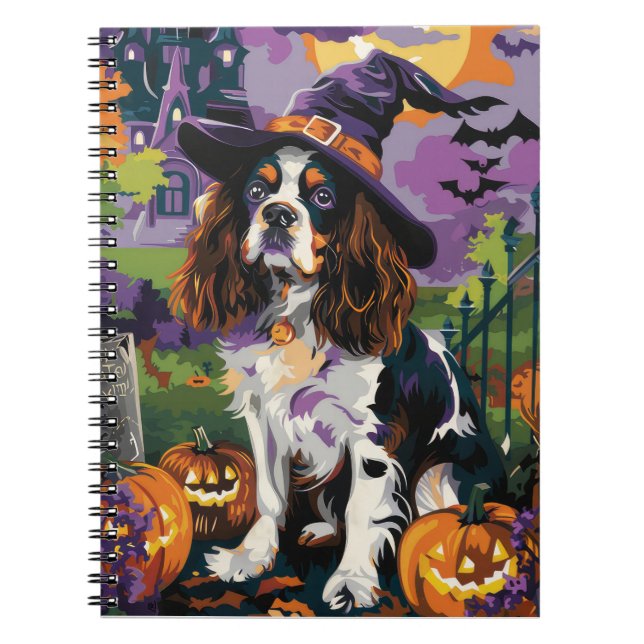 Spooky Springer Spaniel Halloween Witch Pumpkin  Notebook (Front)