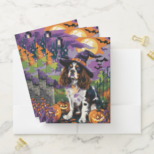 Spooky Springer Spaniel Halloween Witch Pumpkin  Pocket Folder