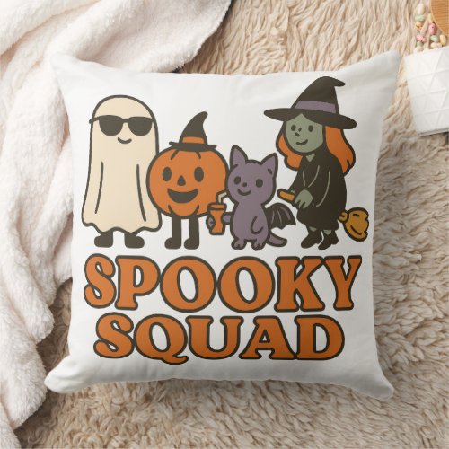 Spooky Squad Cute Witch Ghost Cat Pumpkin Throw Pillow