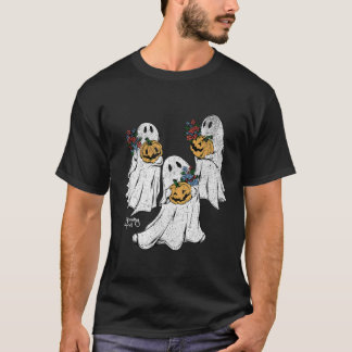 Spooky Squad Ghost Pumpkin Flowers Retro Cute Hall T-Shirt
