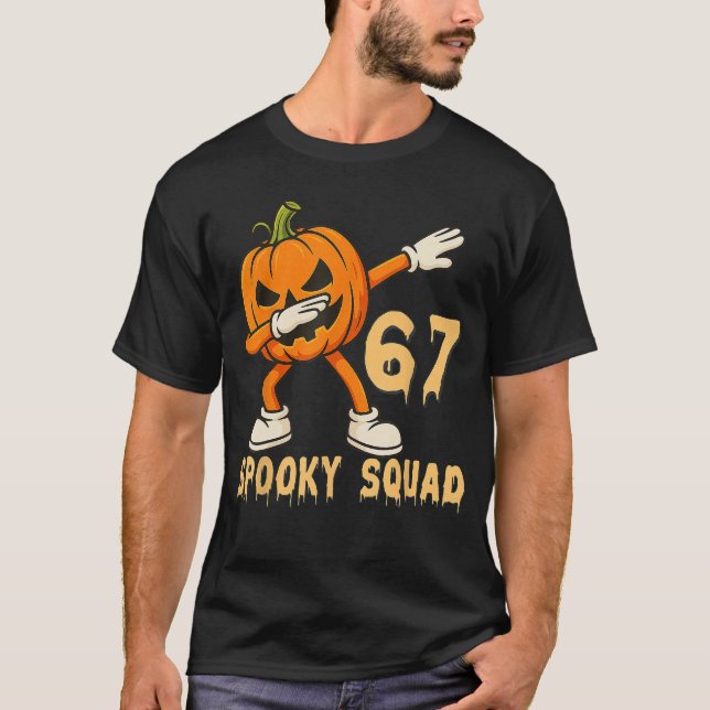 Spooky Squad Pumpkin 67 Halloween Meme 6 7 Numbers T-Shirt (Front)