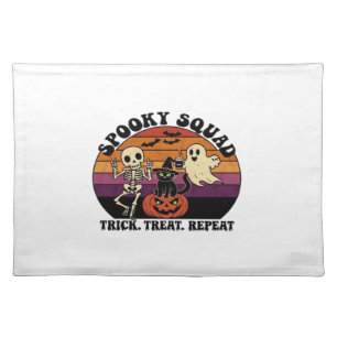 Spooky Squad Retro Halloween Design (Black Text) – Cloth Placemat
