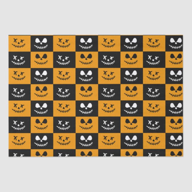 Spooky Stitch Face | Black and Orange Halloween Tissue Paper (Front)