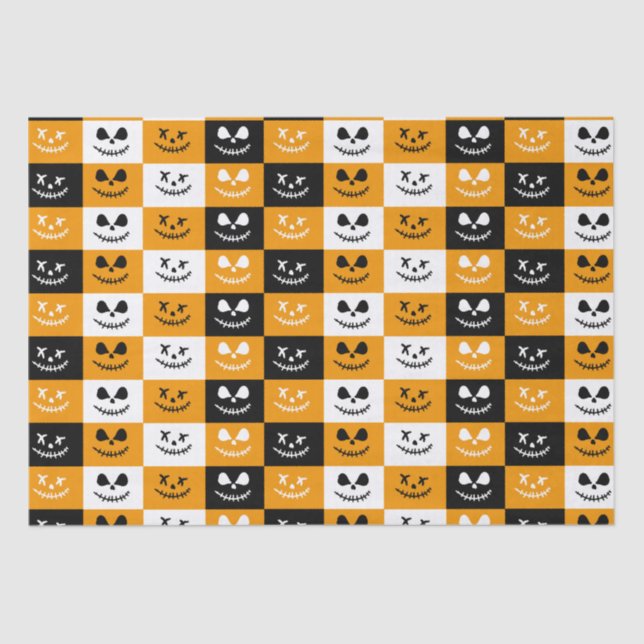 Spooky Stitch Face | Black Orange White Halloween Tissue Paper (Front)