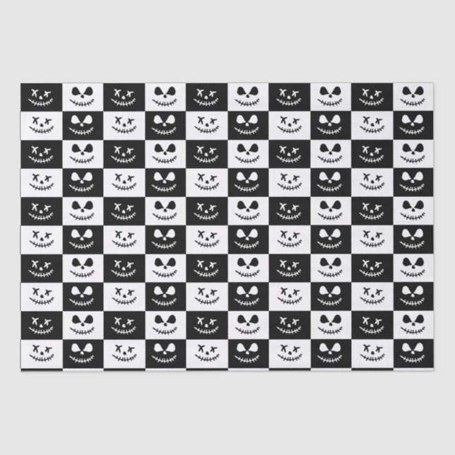 Spooky Stitch Face | Black & White Halloween Tissue Paper (Front)