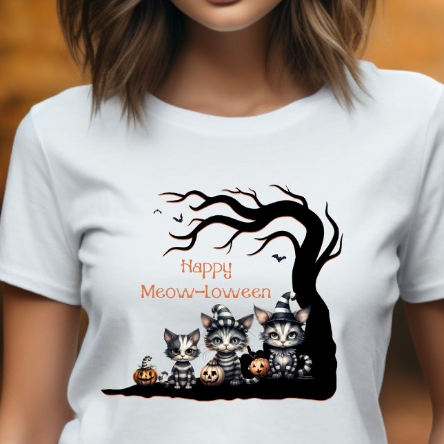 Spooky Striped Halloween Ghost Cat with Kittens  T-Shirt (Creator Uploaded)