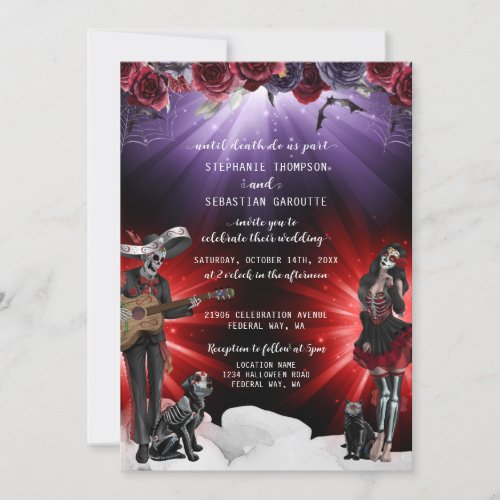 Spooky Sugar Skull Halloween Wedding Invitation