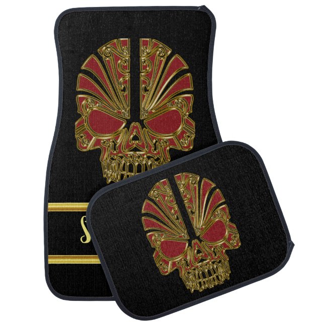 Spooky Sugar skull male with red and gold Car Floor Mat (Set)