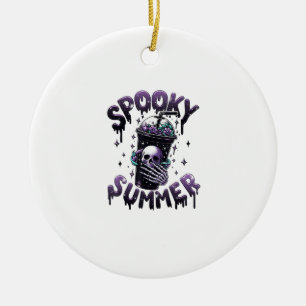 Spooky Summer Funny Meme Skeleton Coffee Funny Sum Ceramic Ornament