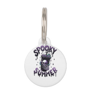 Spooky Summer Funny Meme Skeleton Coffee Funny Sum Pet ID Tag