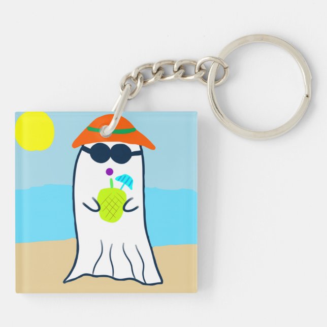Spooky Summer Ghost on the Beach Keychain (Back)