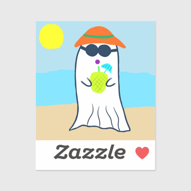 Spooky Summer Ghost on the Beach Sticker (Sheet)