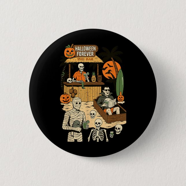 Spooky Summer Halloween Retro Summer Horror Button (Front)