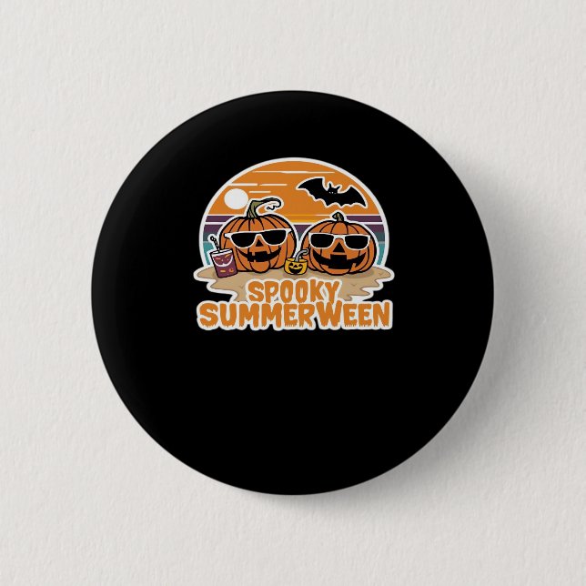 Spooky Summerween - Pumpkins On The Beach Classic Button (Front)