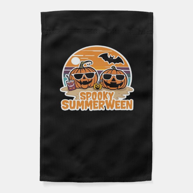 Spooky Summerween - Pumpkins On The Beach Classic Garden Flag (Front)