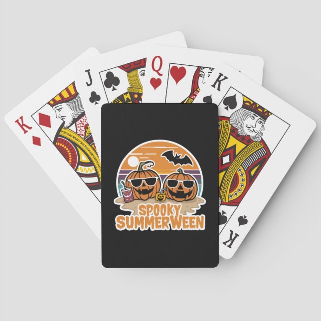 Spooky Summerween - pumpkins on the beach Poker Cards (Back)