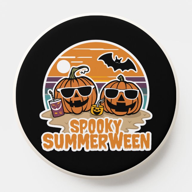 Spooky Summerween - pumpkins on the beach PopSocket (Popsocket)