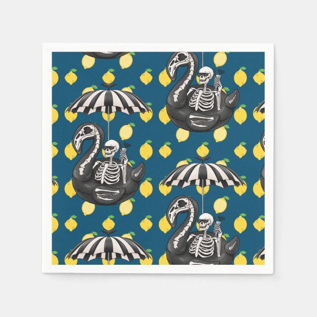 Spooky Summerween skeleton with lemons Napkins (Front)
